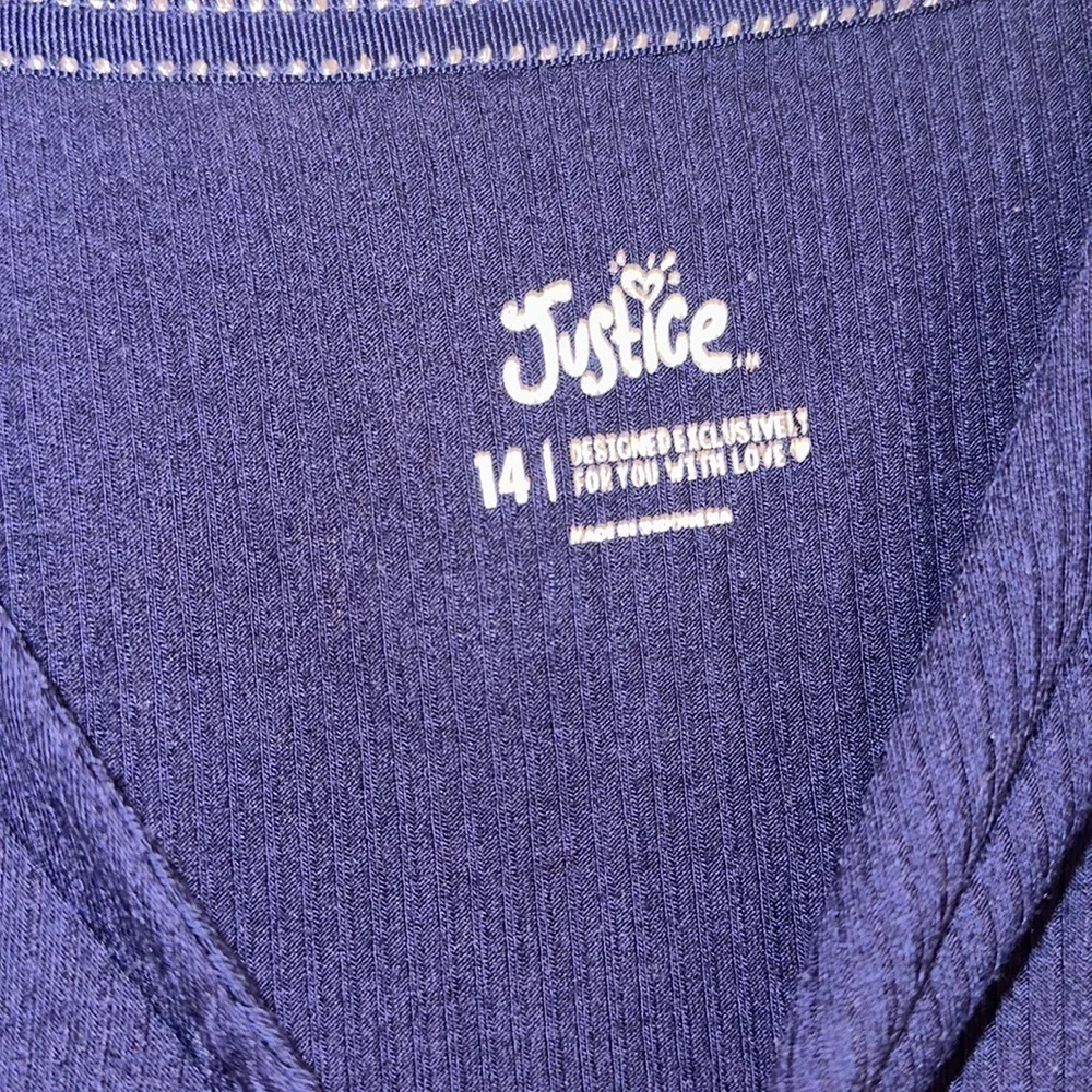 Justice navy‎ blue lace trim size 14 v neck button front top lightweight spring
